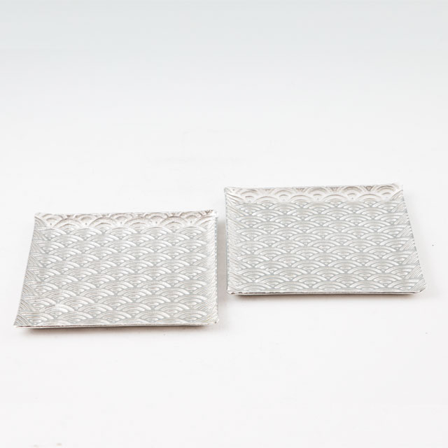 薩摩錫器 錫 切子大皿角型 青海波 2枚セット 2010-2-B-2 代引不可　岩切美巧堂|花器・食器|薩摩錫器