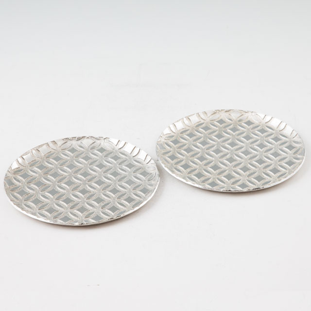 薩摩錫器 錫 切子大皿丸型 七宝柄 2枚セット 縦14.5cm 横14.5cm 2020-4-B-2 代引不可　岩切美巧堂|花器・食器|薩摩錫器