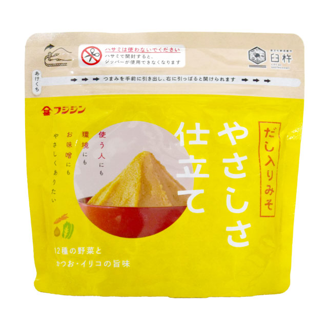 フジジン醤油　ジップ味噌 やさしさ仕立て だし入り 450g 富士甚醤油