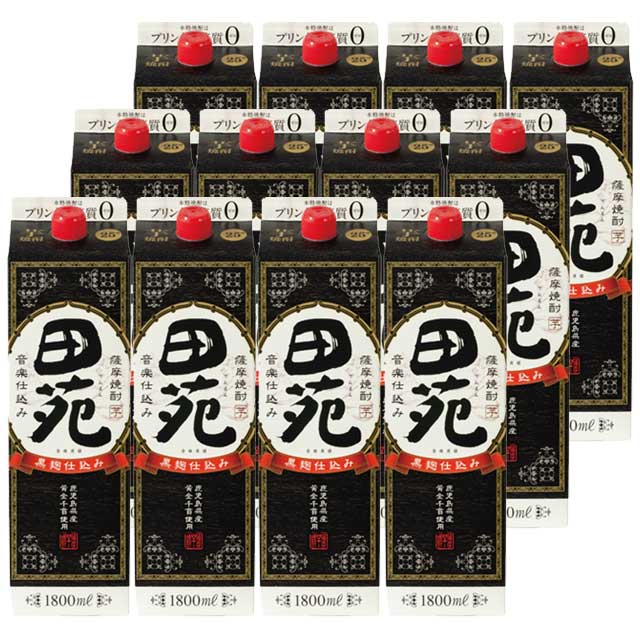 【送料無料】田苑 黒 パック 25度 1800ml×12本 芋焼酎 田苑酒造 黒麹