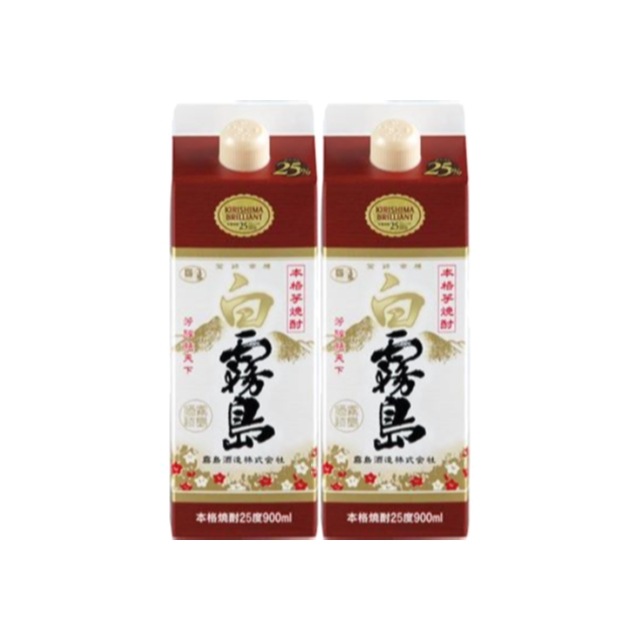 【送料無料】白霧島 25度 パック 900ml×2本 芋焼酎 霧島酒造
