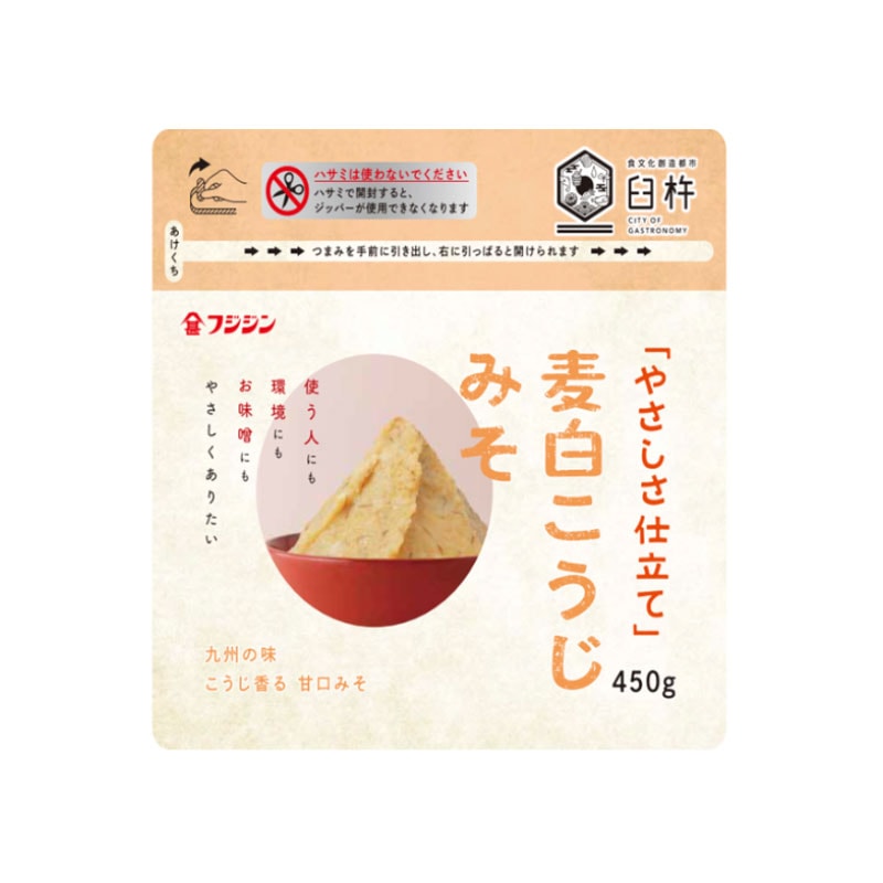 フジジン　ジップ味噌　やさしさ仕立て麦白こくじみそ　４５０ｇ　富士甚醤油