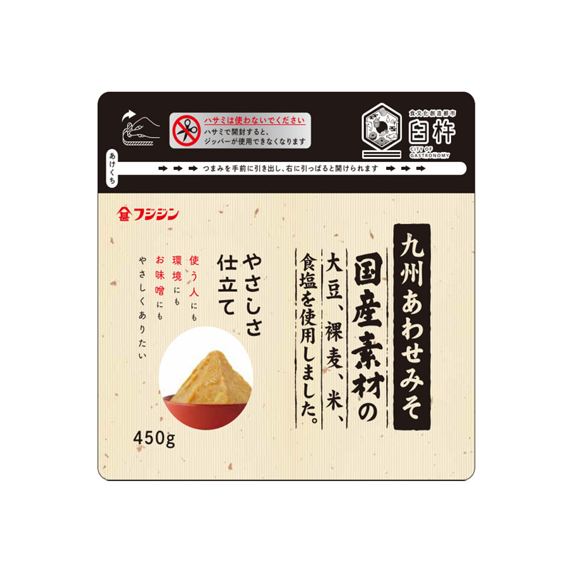 フジジン　ジップ味噌　やさしさ仕立て国産素材あわせ　４５０ｇ　富士甚醤油