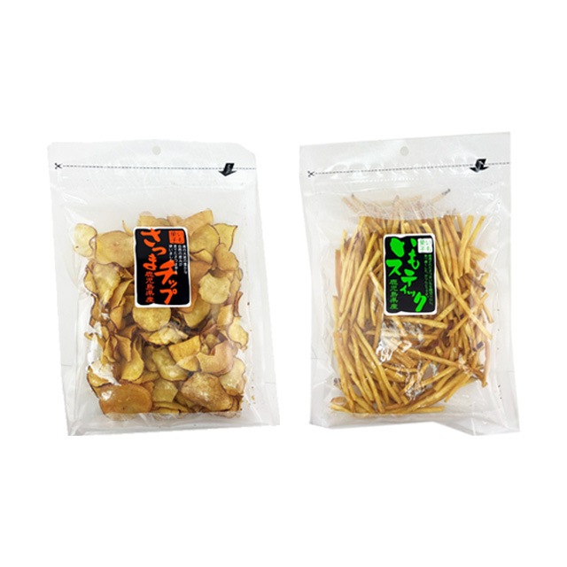パケット送料無料 いも菓子 さつまチップ120g・いもスティック120ｇ 各1袋 計2袋  唐船峡食品 鹿児島 代引同梱日時指定不可