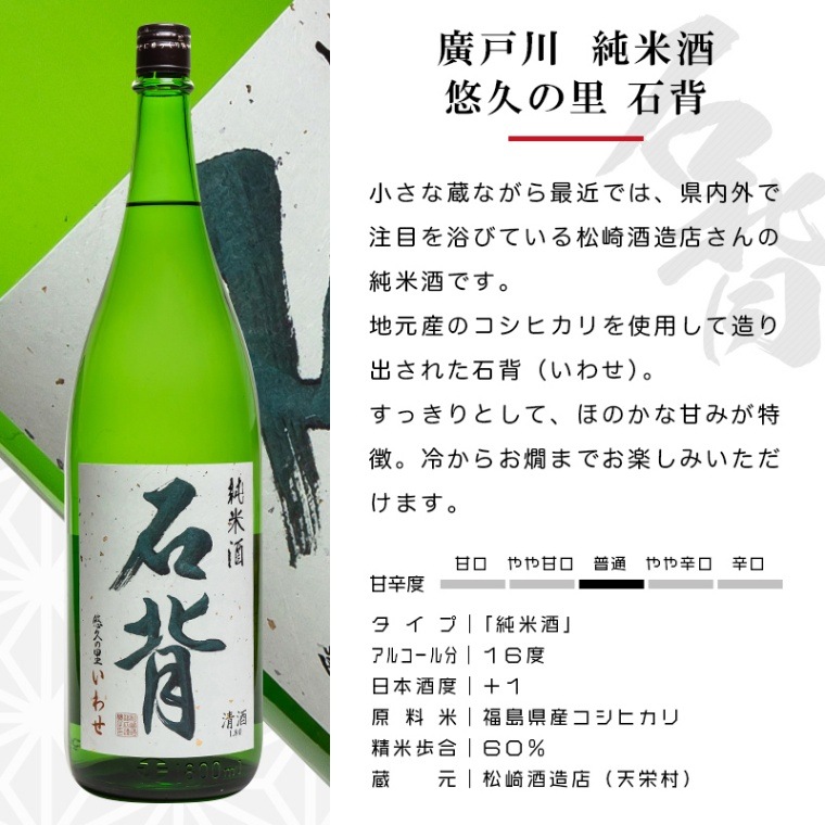 廣戸川 純米酒 悠久の里 石背 いわせ 1800ml 日本酒 松崎酒造店 福島 地酒