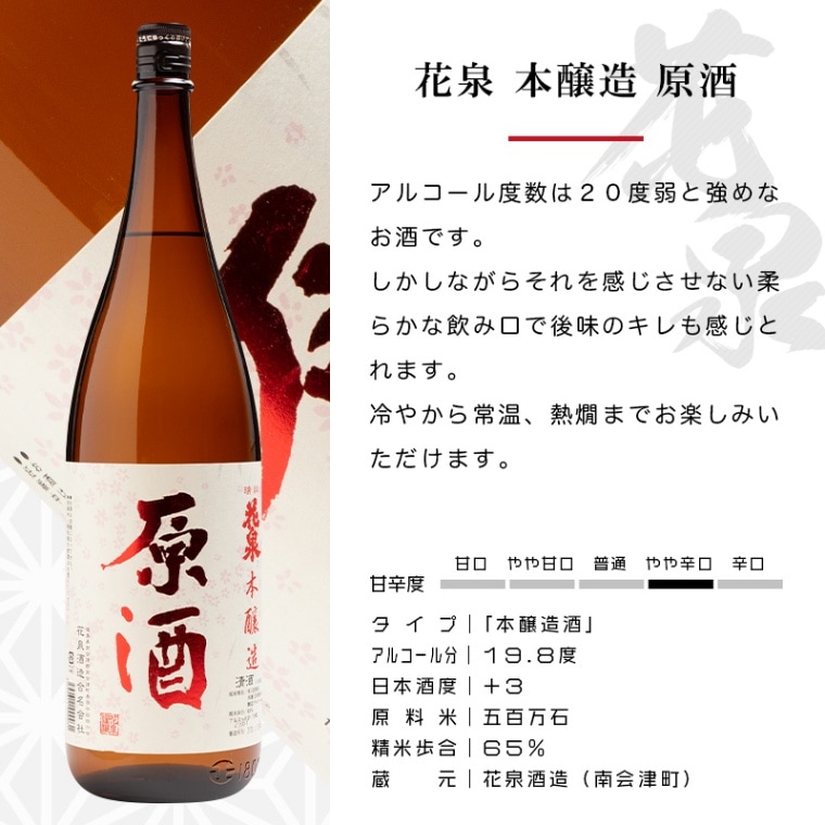 花泉 本醸造 原酒 1800ml 日本酒 花泉酒造 福島 地酒