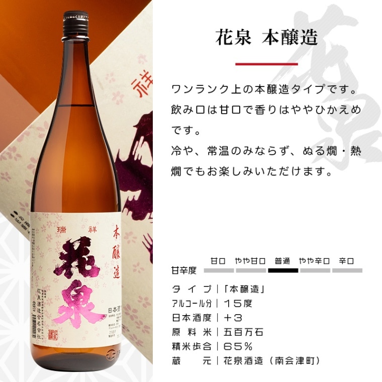 花泉 本醸造 1800ml 日本酒 花泉酒造 福島 地酒