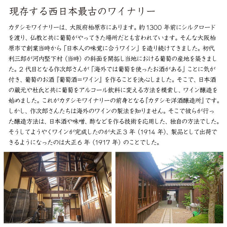 【2026国産ヌーヴォー】カタシモワイナリー　デラウェア葡萄　500ml (白ワイン)　河内ワイン ヌーボー 新酒 甘口 酸化防止剤無添加 不使用