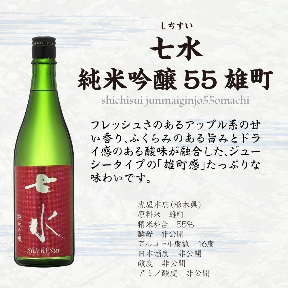 御中元ギフト【送料込】旨口ジューシー系 【 七水 】 飲み比べ 2本セット　純米吟醸　720ml×2本　 虎屋本店 栃木 地酒 辛口 スッキリ 純米酒