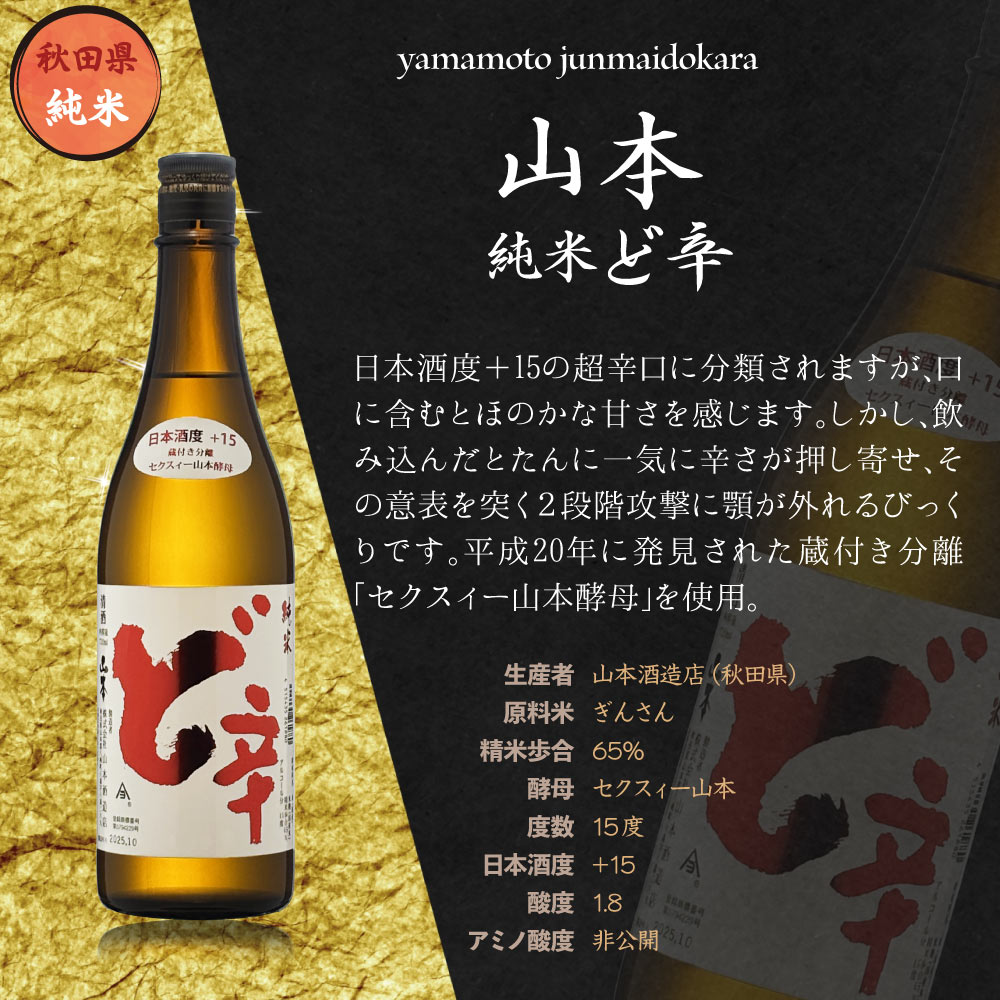 【送料込】キレ味炸裂！本格派辛口 日本酒 飲み比べ 5本セット　720ml×5本　山本 ど辛 八重寿 上喜元 えぞ乃熊 浪の音 地酒 辛口 北海道 秋田 山形 滋賀 辛口 純米酒 純米吟醸