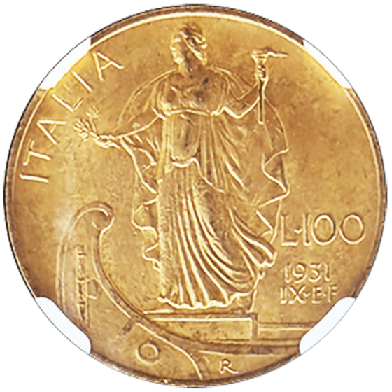 MS63】イタリア 100リレ金貨 1931年 船首上の女神 NGC MS63 | 金貨