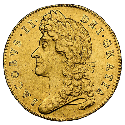 5ギニーAU55】イングランド ジェームズ2世 5ギニー金貨 1688年 NGC