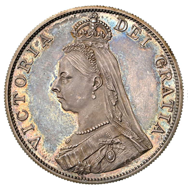 PR65】英国 ダブルフローリン銀貨 1887年 ヴィクトリア女王 ゴールデン