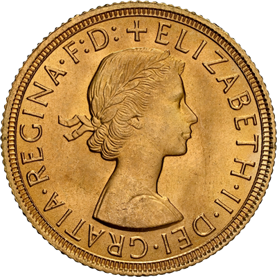 MS66】英国 エリザベス2世 1958年 ソブリン金貨 ヤング