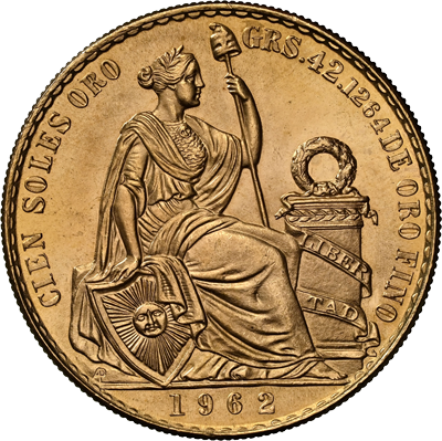 MS67！】ペルー 100ソル 大型金貨 1962年 MS67 希少高鑑定 『第二の