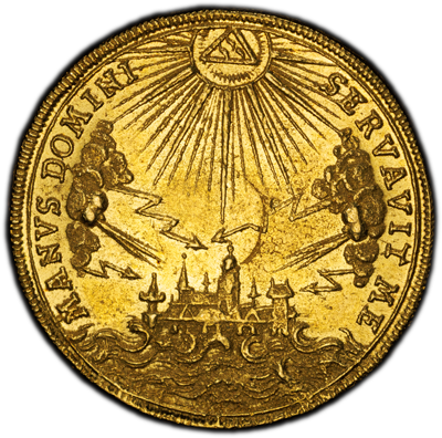 都市景観・唯一鑑定品】フランクフルト 1705年 金2ダカット 神の