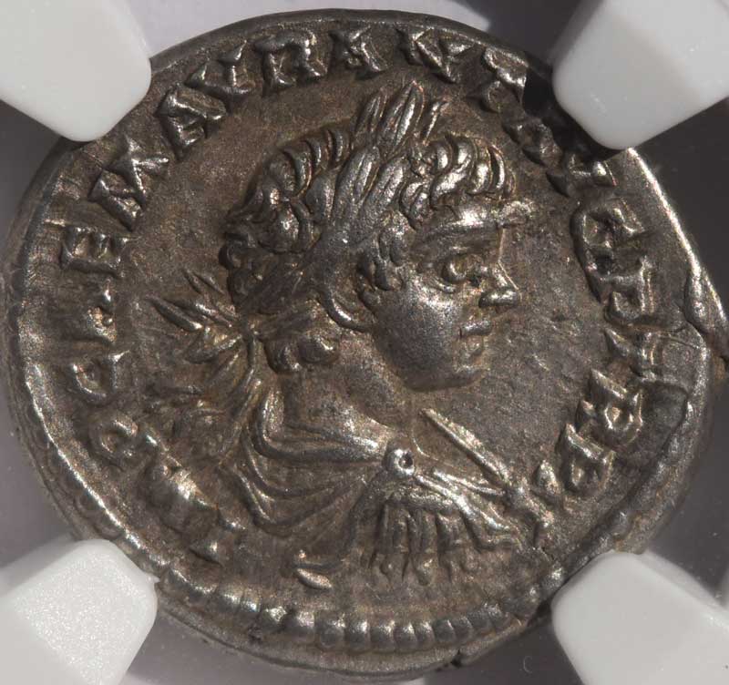 古代ローマ帝国デナリウス銀貨☆カラカラ帝／AD198-217／アポロ神