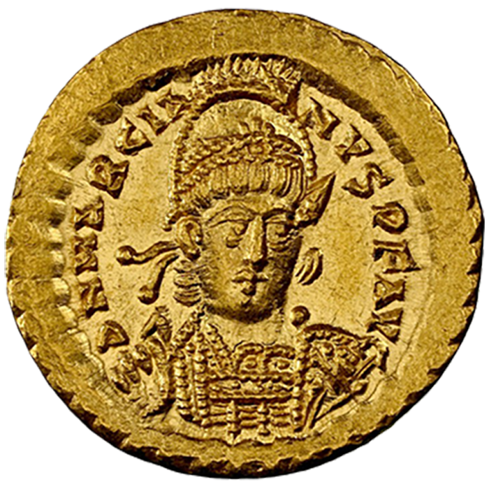 TKC105 マルキアヌスの青銅貨 ChMS 高鑑定】東ローマ帝国 ソリダス金貨 450-457年 マルキアヌス帝