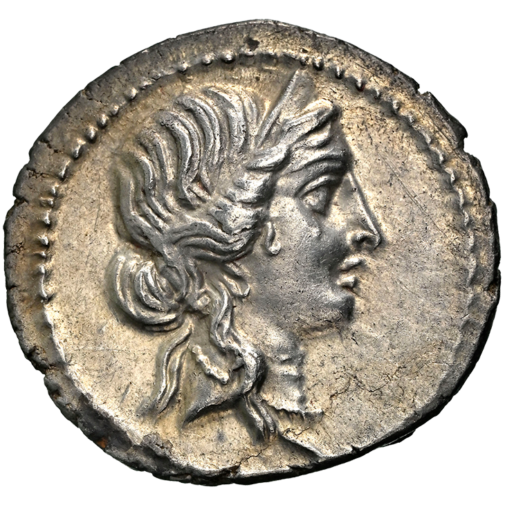 共和制ローマ デナリウス銀貨 古代  ガイウス・クラウディウス・プルケル ChAU☆(スター)】古代ローマ デナリウス銀貨 紀元前48-46年 ジュリアス