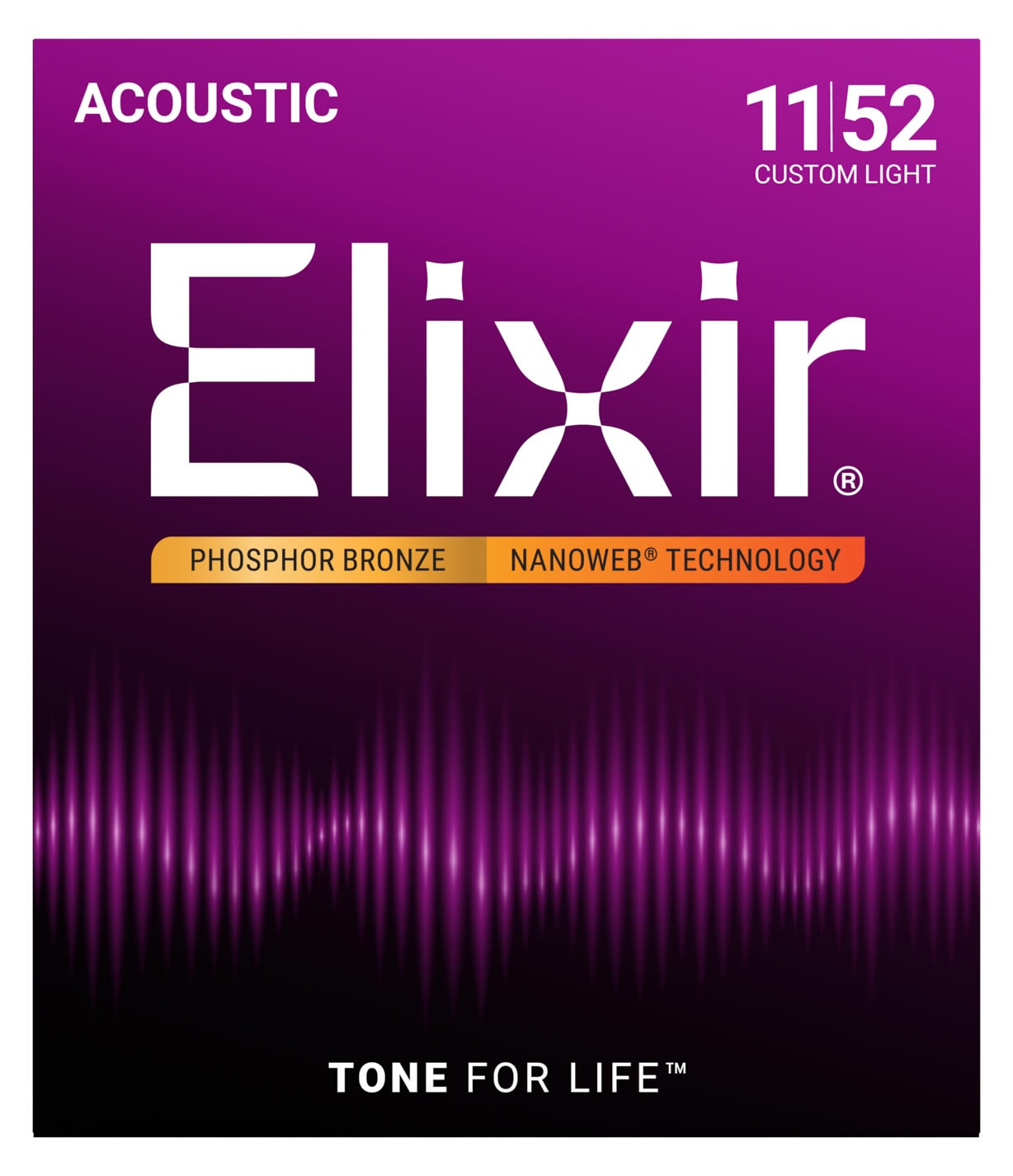 Elixir エリクサー アコースティックギター弦 ナノウェブ Custom Light [.011-.052] #16027【フォスファーブロンズ弦】 【国内正規品】【ゆうパケット対応】