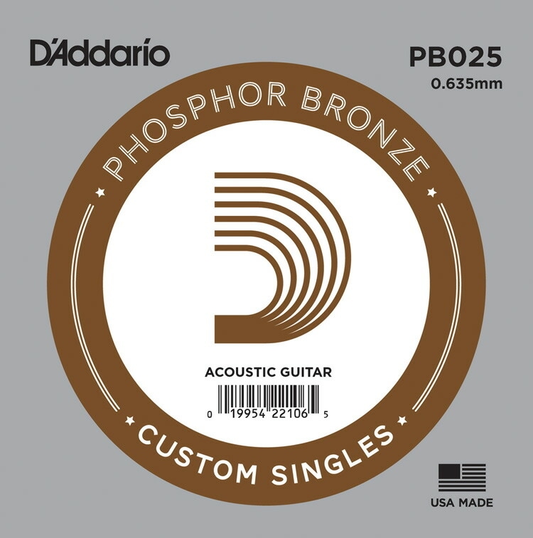 D'Addario アコースティックギター バラ弦 5本セット PB025 Phosphor Bronze【daddario ダダリオ アコギ弦 pb-025】【ゆうパケット対応】