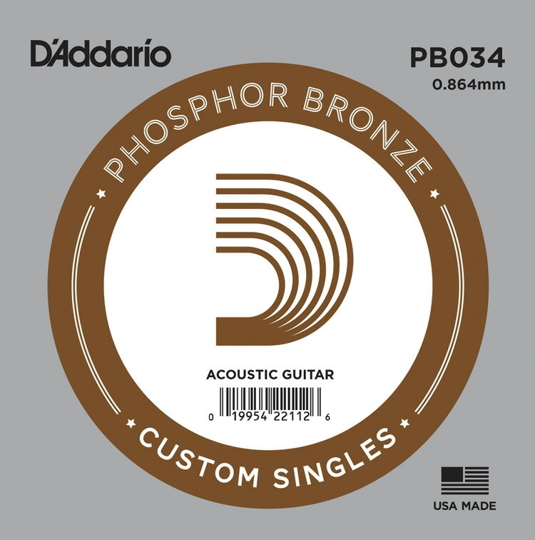 D'Addario アコースティックギター バラ弦  5本セット PB034  Phosphor Bronze【daddario ダダリオ アコギ弦 pb-034】【ゆうパケット対応】
