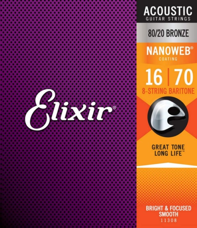 Elixir エリクサー アコースティックギター弦 ナノウェブ 8弦 Baritone [.012-.070] #11308 【NANOWEB 80/20ブロンズ】【国内正規品】【ゆうパケット対応】