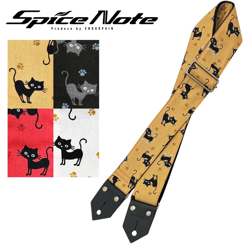 Spice Note ギター ベース ストラップ ES-PP50BC “BLACK CAT” Printing Fablic series 【 スパイスノート ストラップ 猫 ねこ ネコ クロネコ 黒猫 ESPP50BC 】【ゆうパケット対応】
