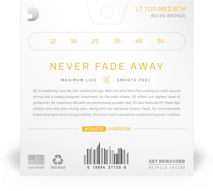D'Addario アコースティックギター弦 XSABR1256 Light Top/Medium Bottom 012-056［ダダリオ アコギ コーティング 80/20 ブロンズ]【ゆうパケット対応】