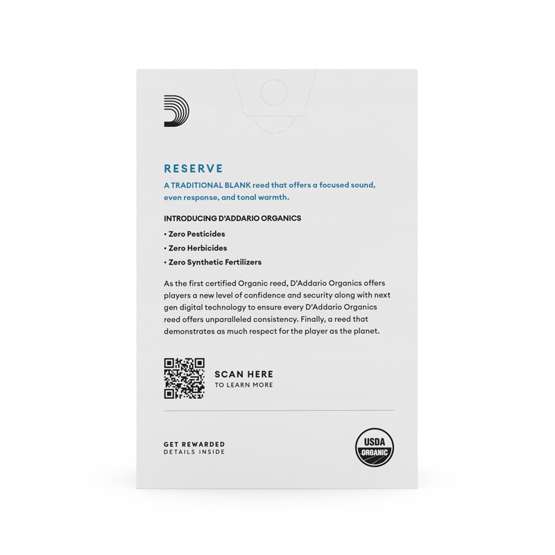 D'Addario WoodWinds ダダリオ リード B♭クラリネット用 RESERVE USDAオーガニック認証取得済 ODCR10 10枚入り 【ODCR1020/ODCR1025/ODCR1030/ODCR1035/ODCR10355/ODCR1040/ODCR10405/ODCR1045】【ゆうパケット対応】