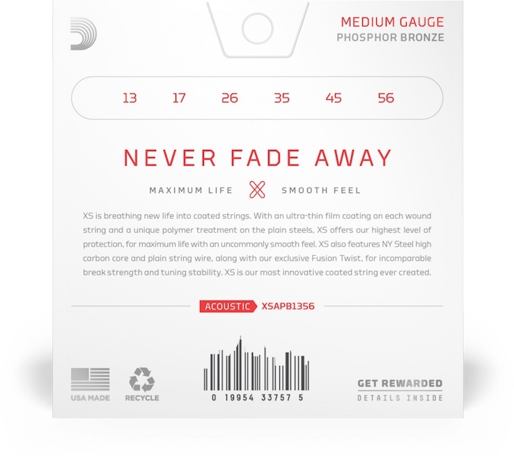 D'Addario アコースティックギター弦 XSAPB1356 Medium 013-056［ダダリオ アコギ コーティング フォスファー ブロンズ]【ゆうパケット対応】