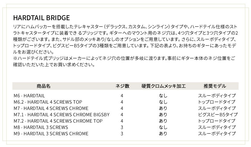 Mastery Bridge マスタリーブリッジ HARDTAIL Bridge ハードテイル・ブリッジ M6.2 (テレキャスター/ストラトキャスター用)