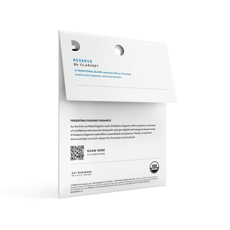 D'Addario WoodWinds ダダリオ リード B♭クラリネット用 USDAオーガニック認証取得済 RESERVE ODCR03 3枚入り【ODCR0320 / ODCR0325 / ODCR0330 / ODCR0335】【ゆうパケット対応】