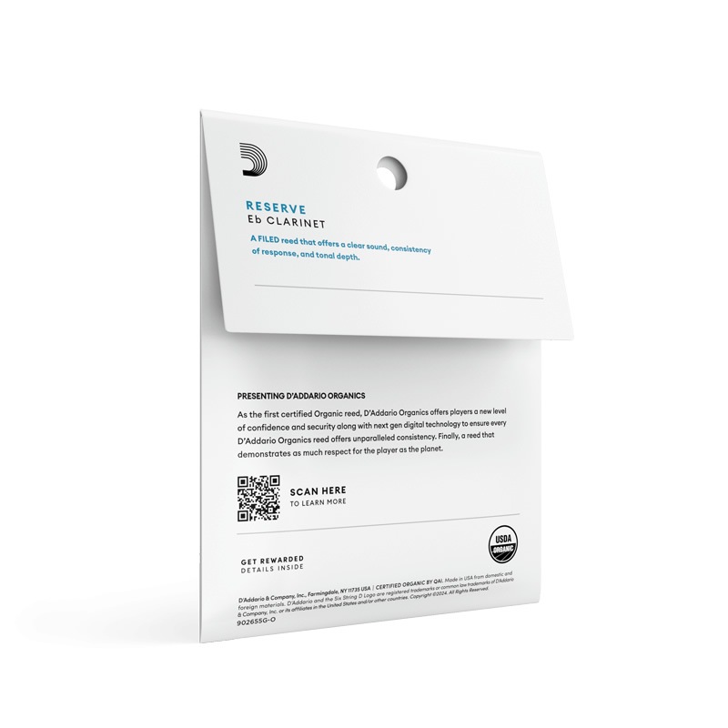D'Addario WoodWinds ダダリオ リード E♭クラリネット用 USDAオーガニック認証取得済 RESERVE ODBR03 3枚入り【ODBR0325 / ODBR0330 / ODBR0335】【ゆうパケット対応】