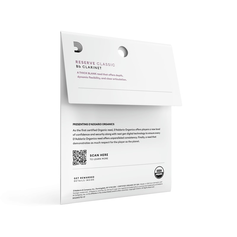 D'Addario WoodWinds ダダリオ リード B♭クラリネット用 USDAオーガニック認証取得済 RESERVE ODCT03 3枚入り【ODCT0320 / ODCT0325 / ODCT0330 / ODCT0335】【ゆうパケット対応】