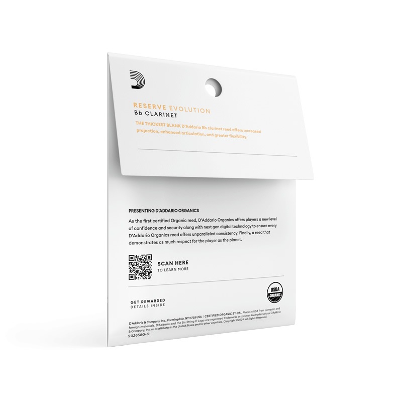 D'Addario WoodWinds ダダリオ リード B♭クラリネット用 USDAオーガニック認証取得済 RESERVE ODCE03 3枚入り【ODCE0320 / ODCE0325 / ODCE0330 / ODCE0335】【ゆうパケット対応】