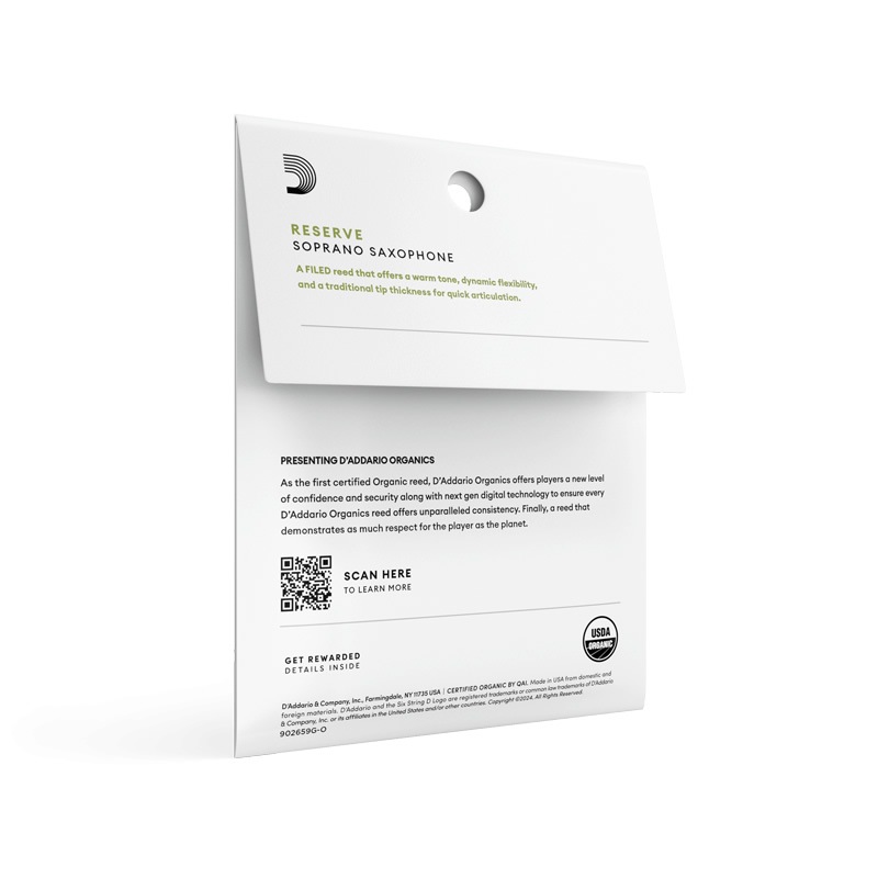 D'Addario WoodWinds ダダリオ リード ソプラノサックス用 USDAオーガニック認証取得済 RESERVE ODIR03 3枚入り【ODIR0325 / ODIR0330 / ODIR03305】【ゆうパケット対応】