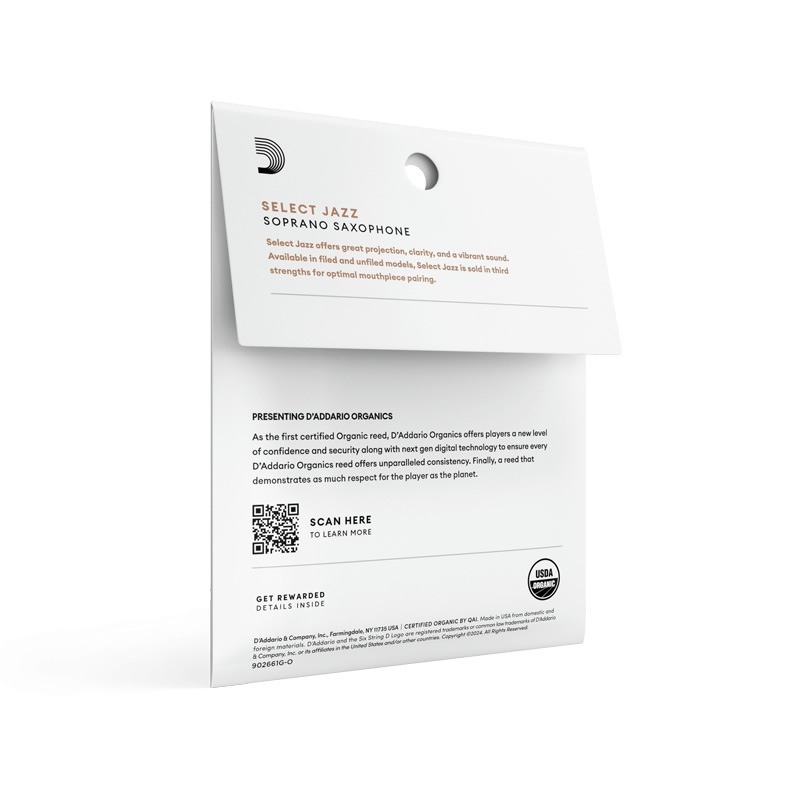 ダダリオ リード ソプラノサックス用 USDAオーガニック認証取得済 SELECT JAZZ UNFILED ORRS03SSX 3枚入り【ORRS03SSX2S/ORRS03SSX2M/ORRS03SSX2H/ORRS03SSX3S】【ゆうパケット対応】