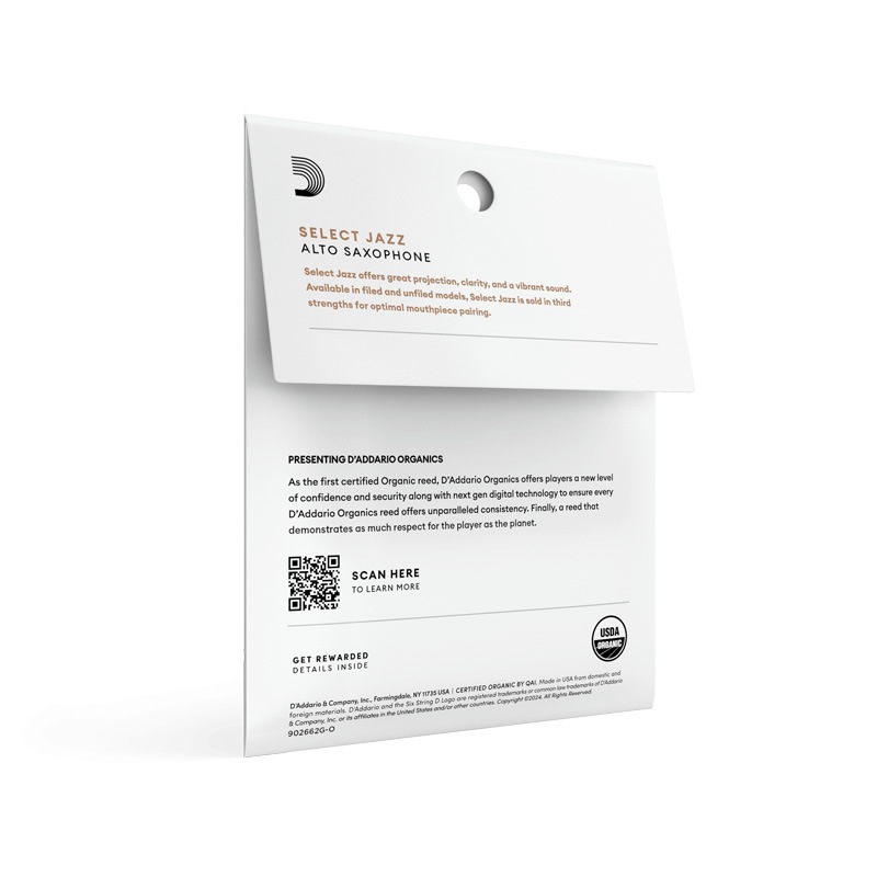 ダダリオ リード アルトサックス用 USDAオーガニック認証取得済 SELECT JAZZ UNFILED ORRS03ASX 3枚入り【ORRS03ASX2S/ORRS03ASX2M/ORRS03ASX2H/ORRS03ASX3S】【ゆうパケット対応】
