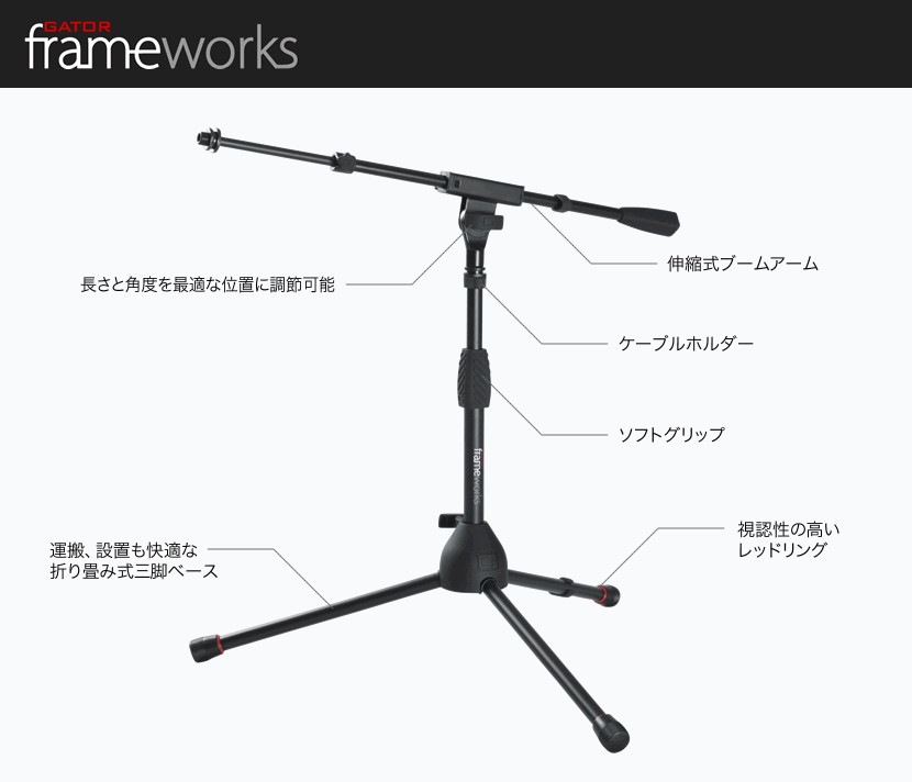 GATOR Frameworks ミニブームマイクスタンド GFW-MIC-2621【ゲーターフレームワークス バスドラム/アンプ用 GFWMIC2621】【※特典※マイクホルダー付き！】