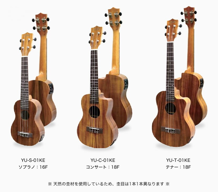 S.Yairi エレキウクレレ YU-T-01KE 入門アンプセット（テナーサイズ、コア材、プリアンプ搭載、ギアペグ仕様、ギグバッグ付属)【ヤイリ YUT01KE】