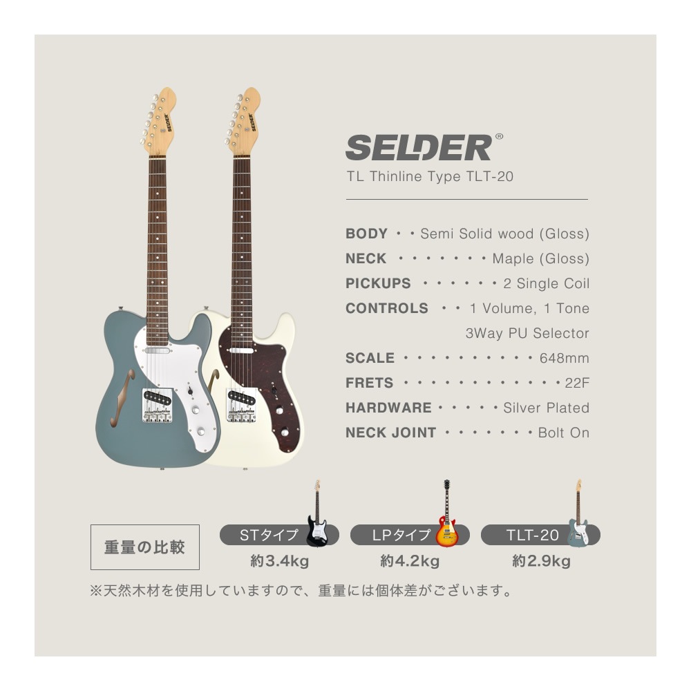TLシンラインタイプ エレキギター SELDER TLT-20 13点 初心者セット 【 セルダー 入門セット シンライン タイプ TLT20 Thinline type 】
