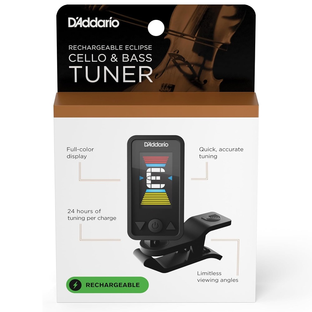 D'Addario リチャージャブル・エクリプス・チューナー チェロ/コントラバス用 PW-CT-28 【 ダダリオ PWCT28 USB充電 フルカラーLEDディスプレイ クロマチックタイプ クリップ式 オートパワーオフ 】【ゆうパケット対応】＊
