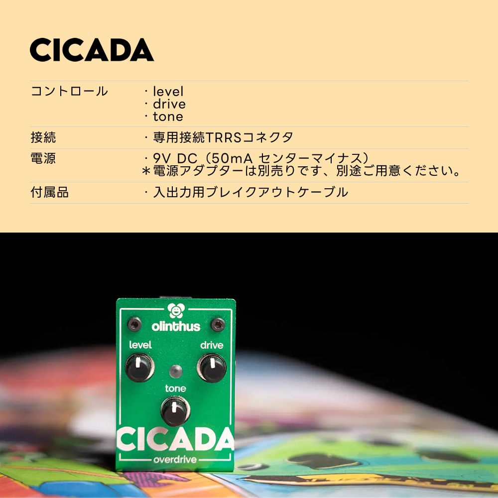 【ピック10枚セット付き！ 】CICADA (シカダ) オーバードライブ 【 olinthus オリンサス シケーダ シケイダ TS系 歪み 世界最小 ペダル エフェクター 】