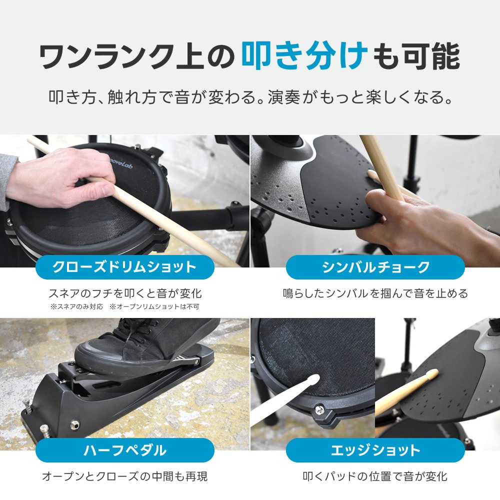 電子ドラム 基本セット メッシュパッド 4シンバル 仕様 GrooveLab HitSync Plus GLHS-05 イス、ヘッドフォン、電子ドラム【折りたたみ 防音 静音 初心者 入門 コンパクト メッシュ デジタル ドラム GLHS05】