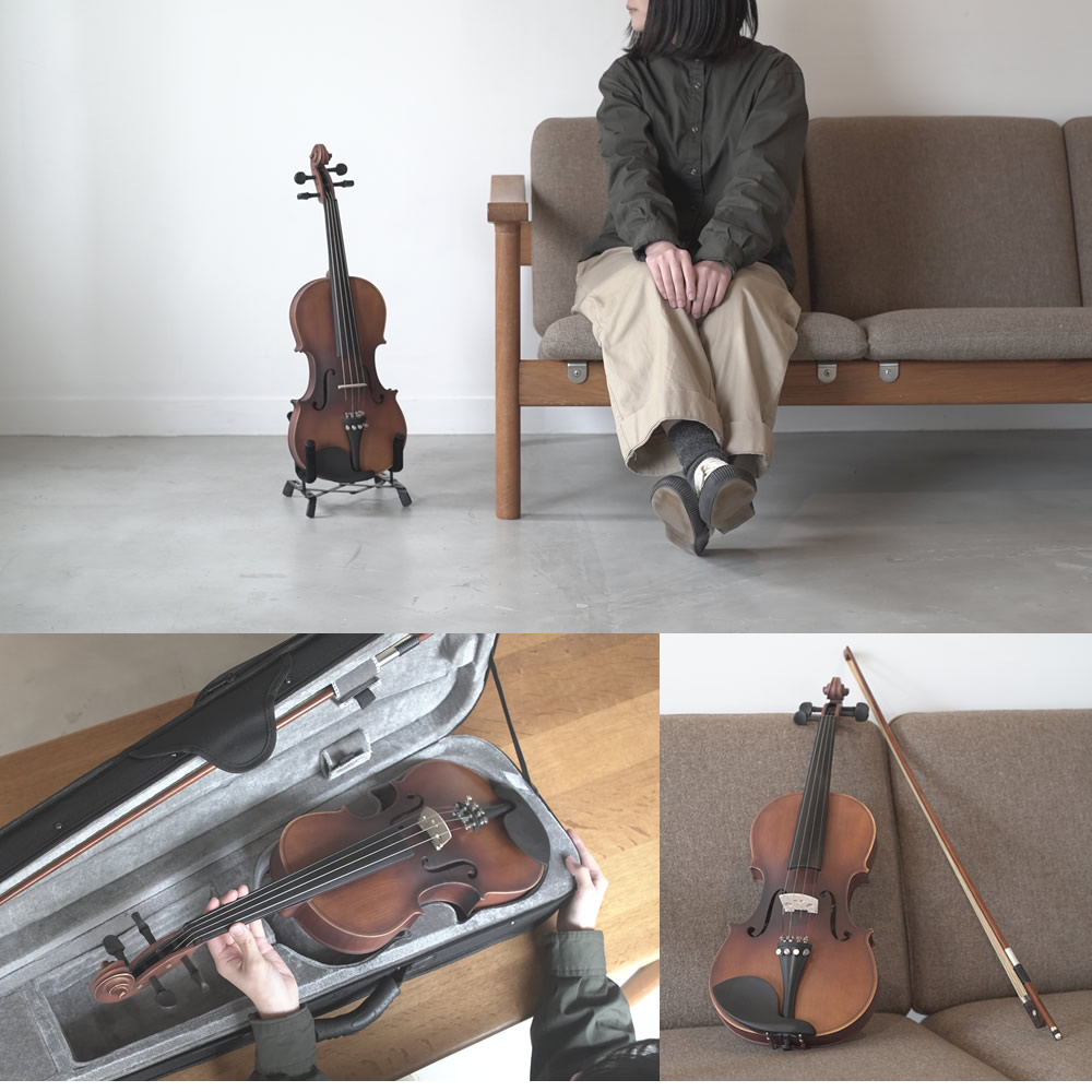 バイオリン Hallstatt V-12 初心者入門セット 10点 【ハルシュタット ヴァイオリン V12 ブラウン/ブラック/ホワイト 茶色/黒色/白色】【動画あり】