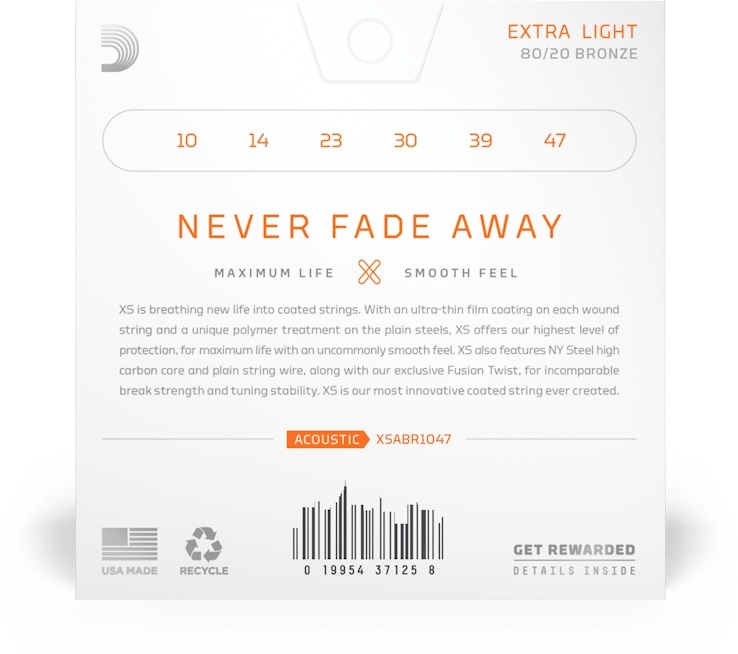 D'Addario アコースティックギター弦 XSABR1047 Extra Light 010-047［ダダリオ アコギ コーティング 80/20 ブロンズ]【ゆうパケット対応】