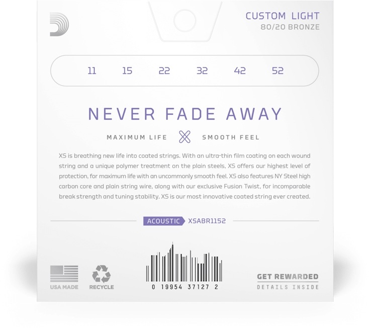 D'Addario アコースティックギター弦 XSABR1152 Custom Light 011-052［ダダリオ アコギ コーティング 80/20 ブロンズ]【ゆうパケット対応】