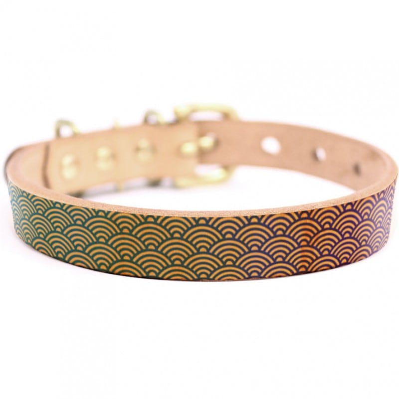 Framer アートなグラフィック本革首輪　真鍮無垢金具 サイズSSS～LL ベルト幅16mm/12mm/24mm #23004