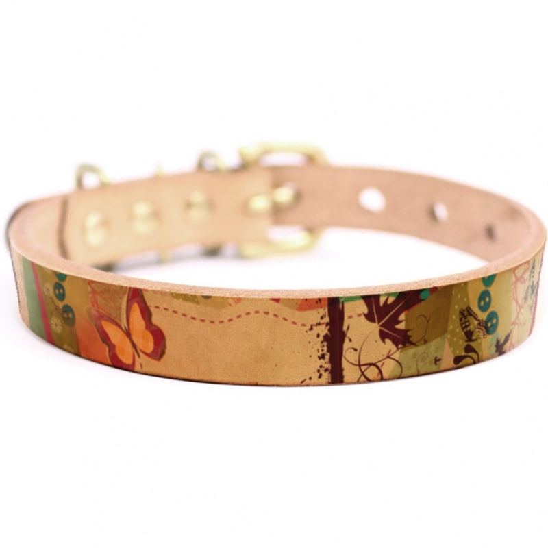 Framer アートなグラフィック本革首輪　真鍮無垢金具 サイズSSS～LL ベルト幅16mm/12mm/24mm #23005